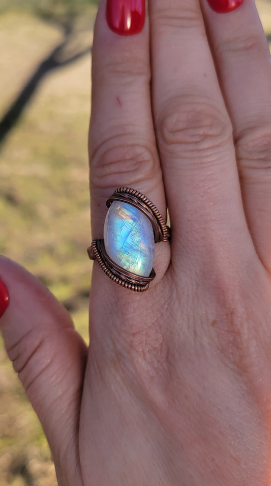 Rainbow Moonstone Ring - size 8