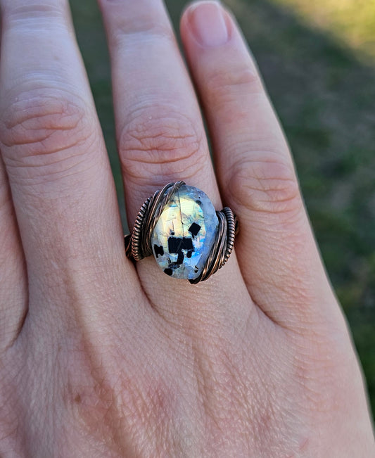 Rainbow Moonstone Ring - size 7