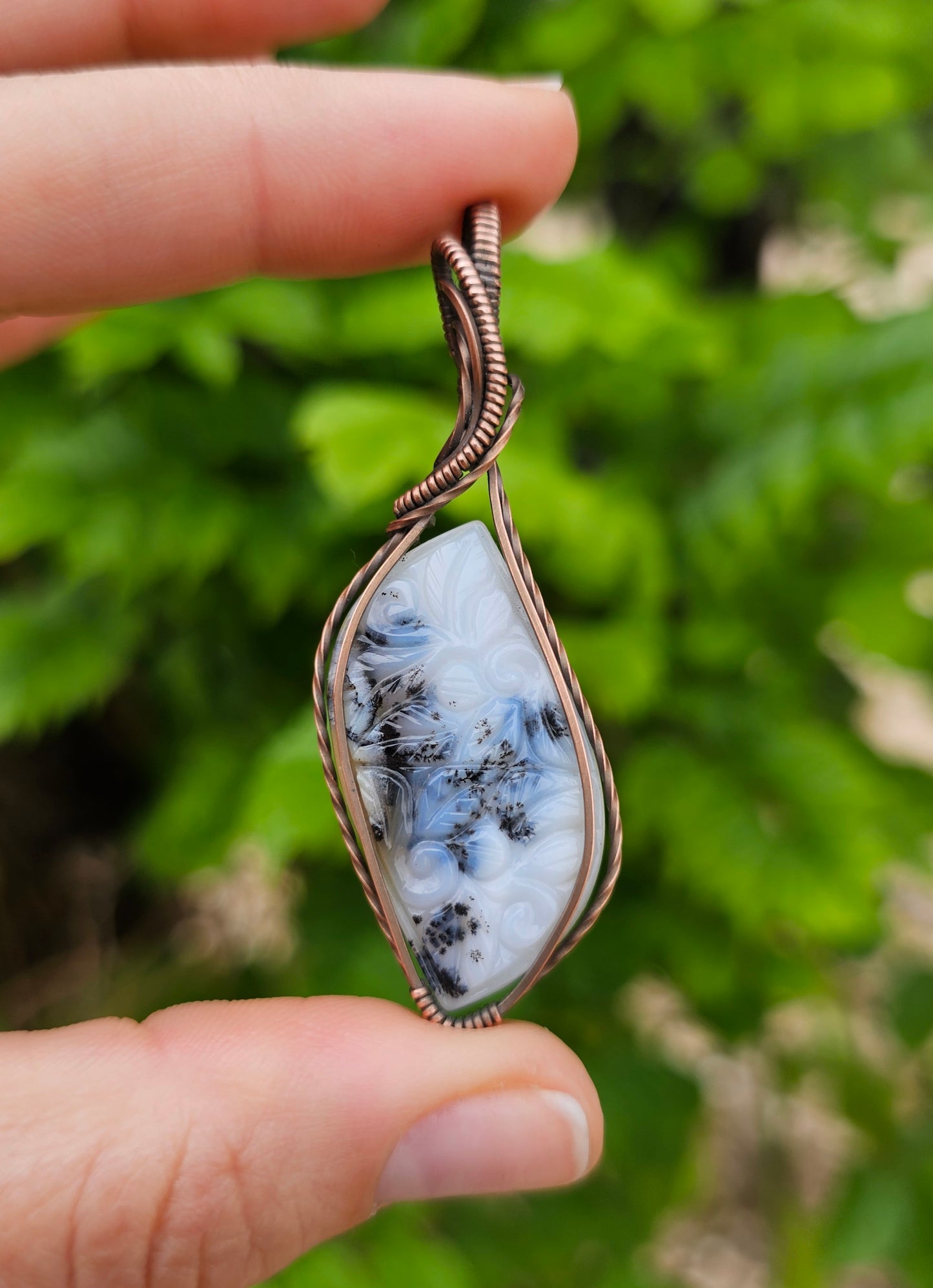 Carved Dendritic Opal Pendant