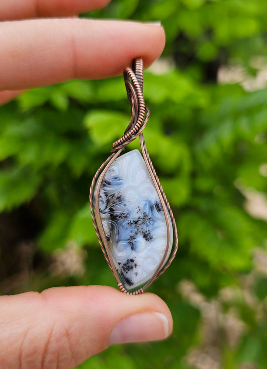 Carved Dendritic Opal Pendant