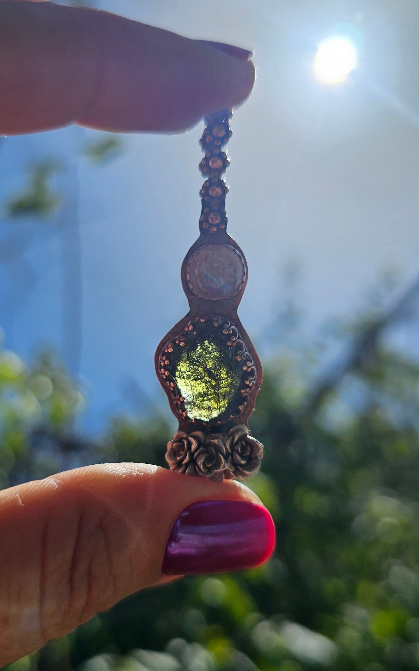 Moldavite & Moonstone Pendant