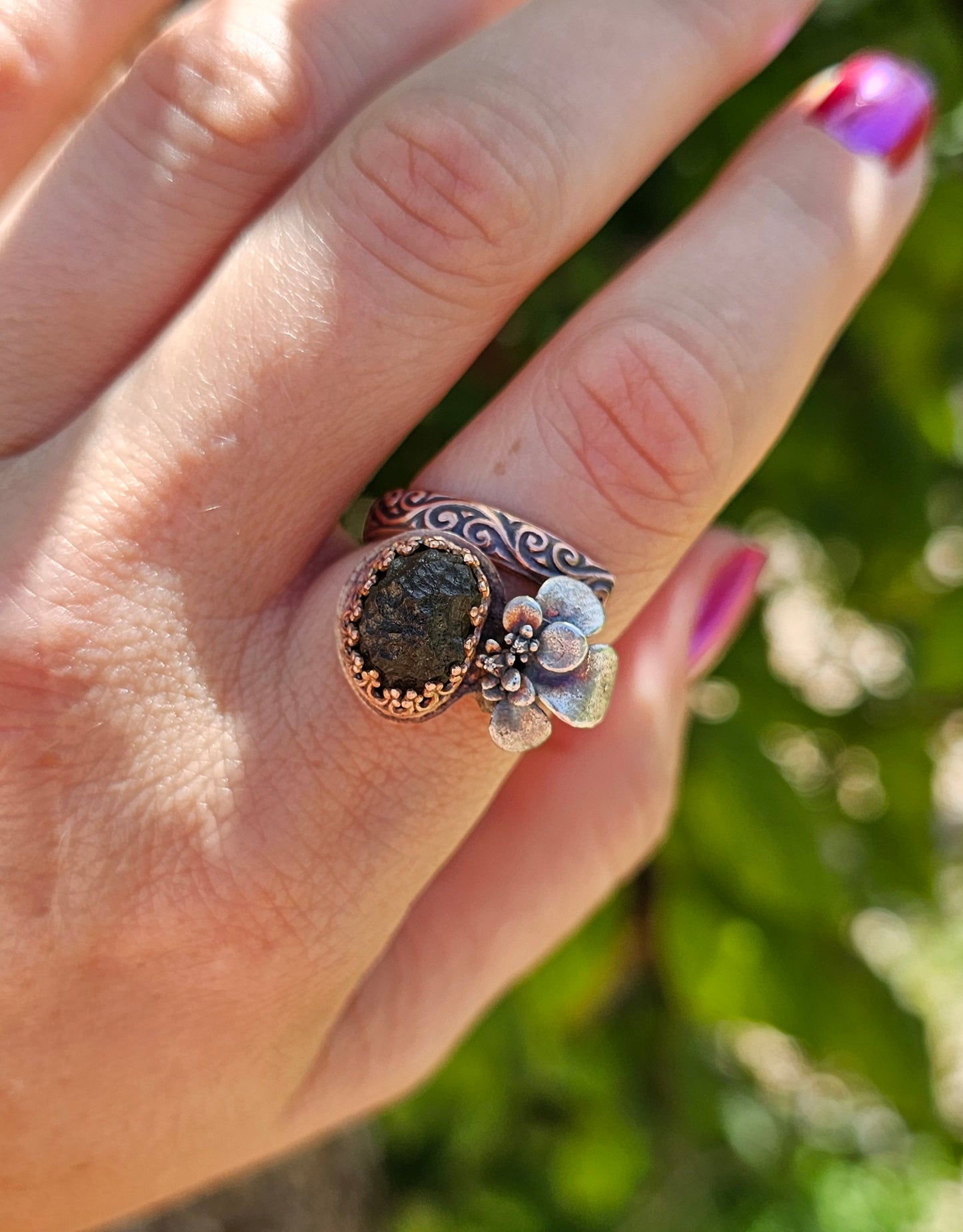 Raw Moldavite Ring - size adjustable