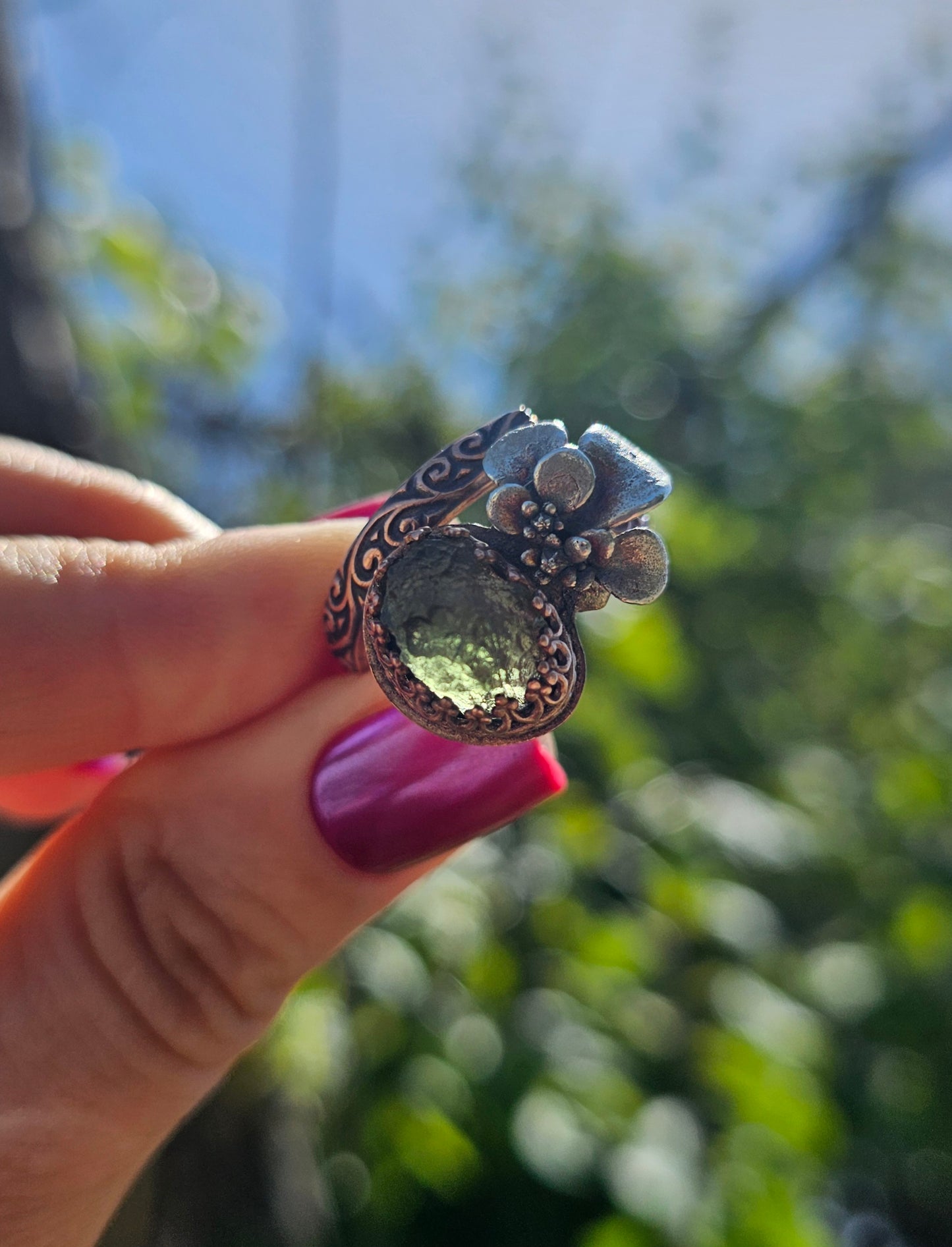 Raw Moldavite Ring - size adjustable