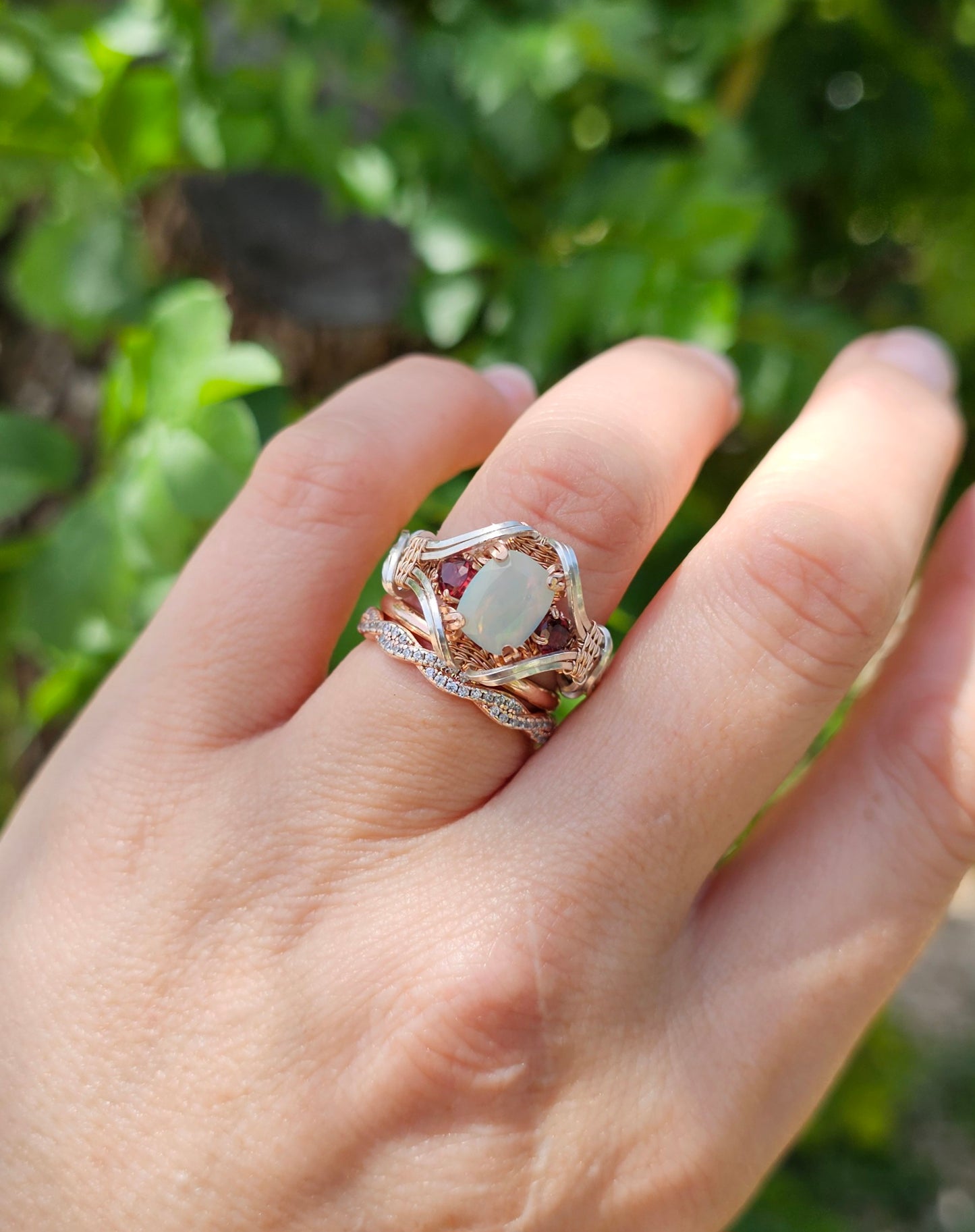 Opal & Garnet Ring - Size 7.25