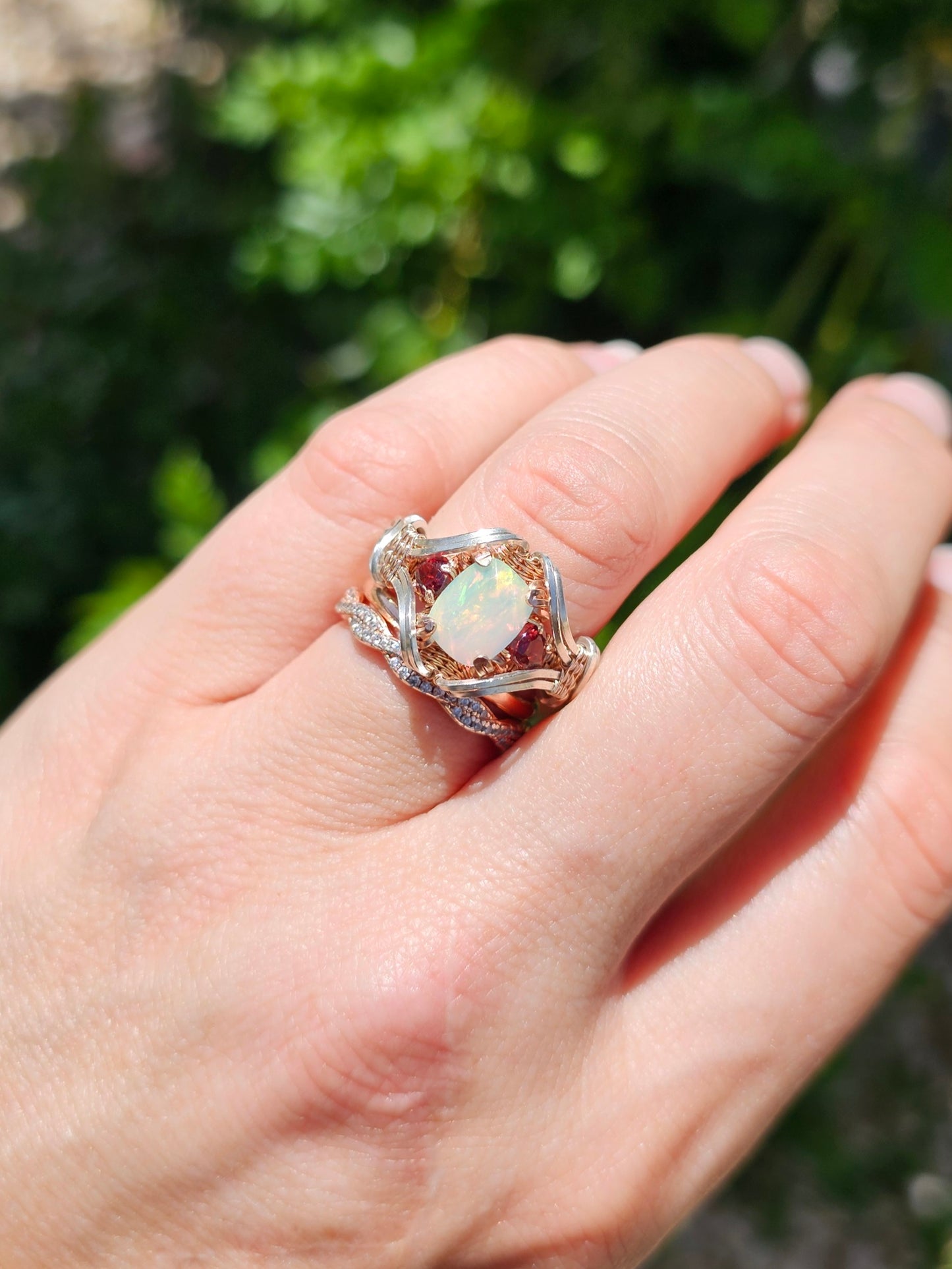 Opal & Garnet Ring - Size 7.25