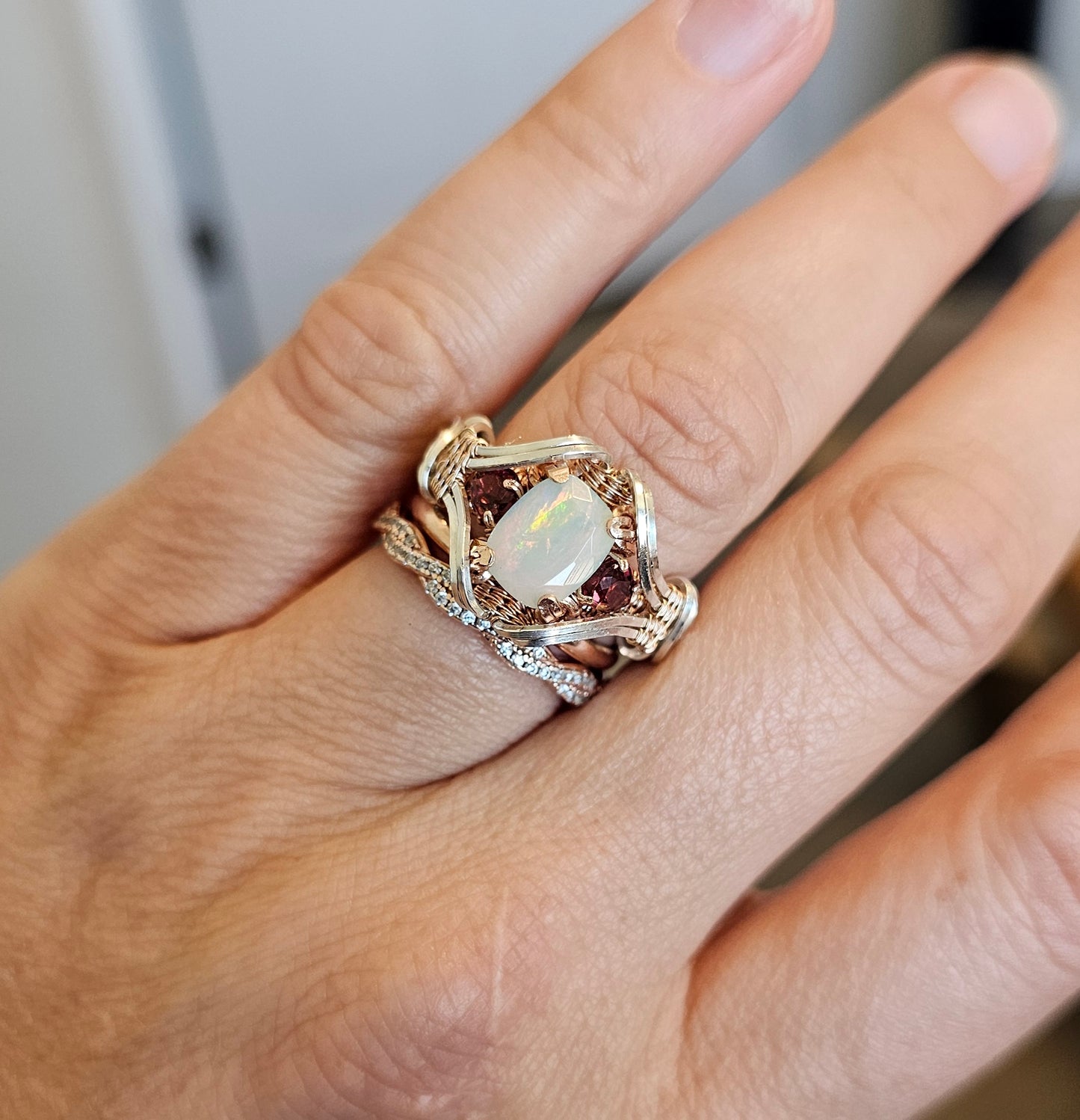 Opal & Garnet Ring - Size 7.25