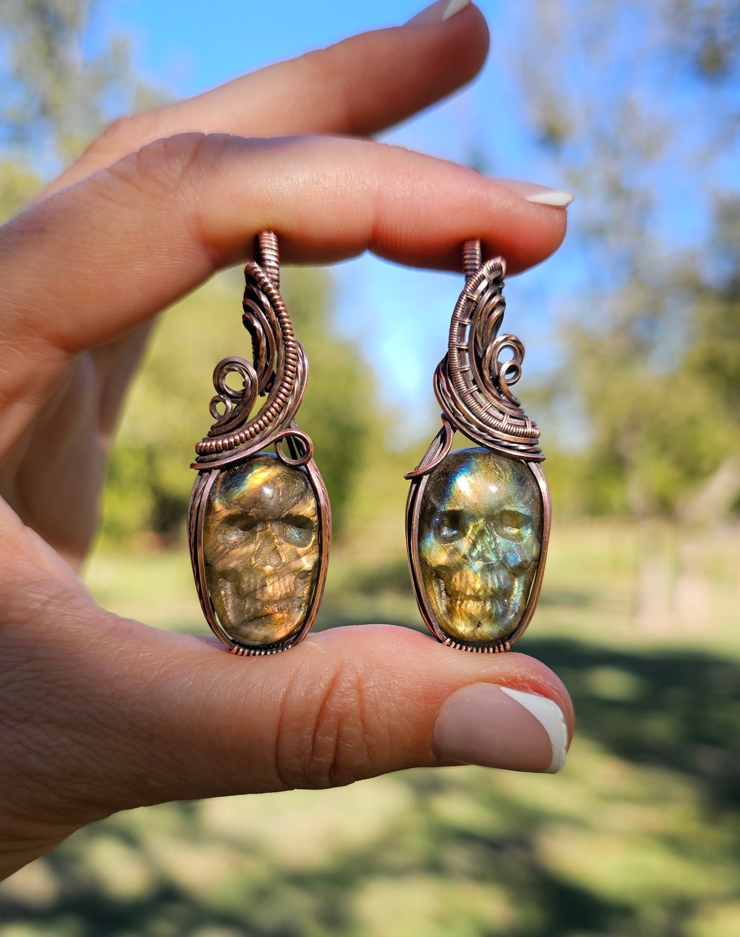 Labradorite Skull Pendants